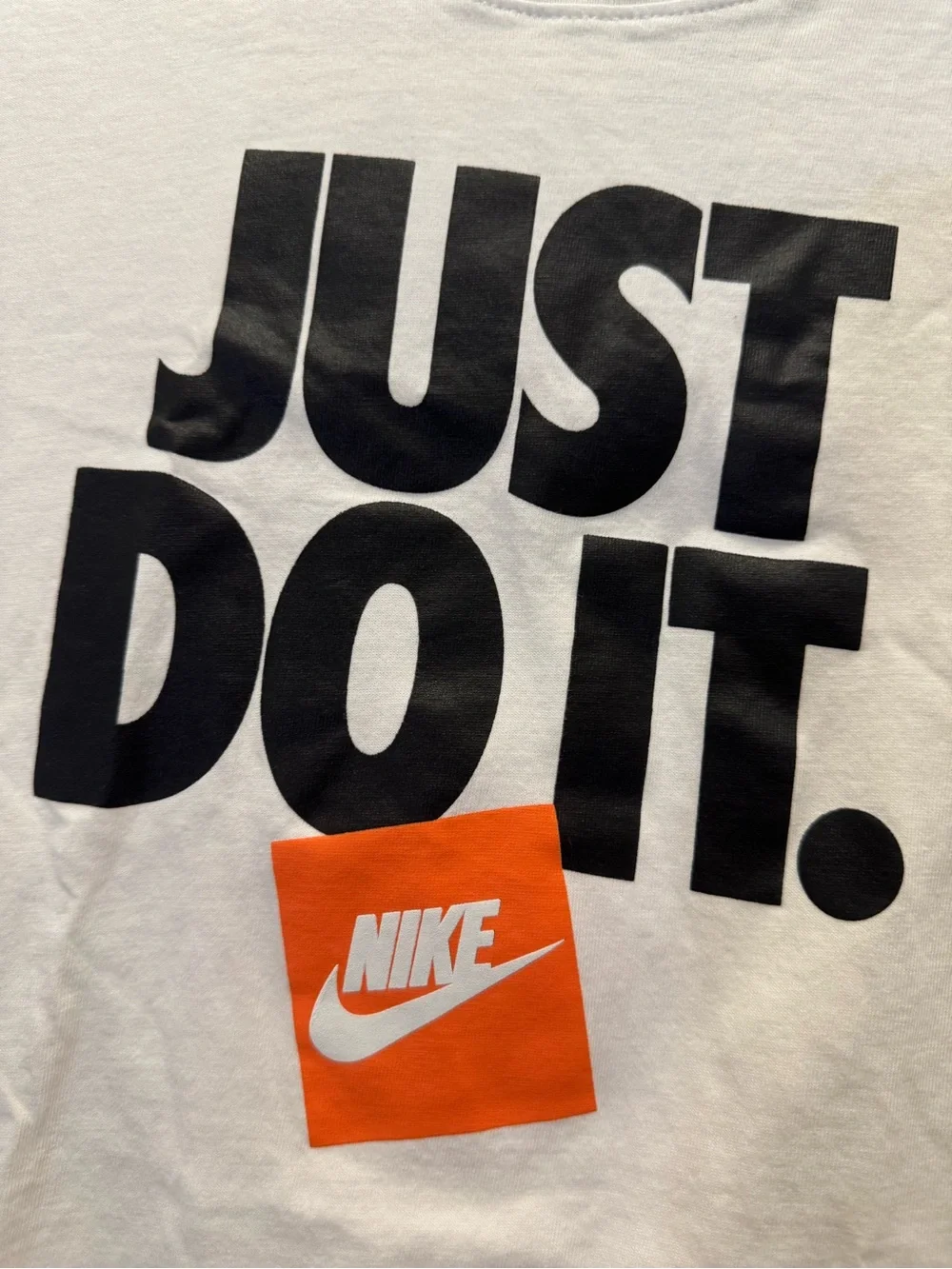 Nike White Short Sleeve 'Just Do It' Logo Tee with Black and Orange Print 0282